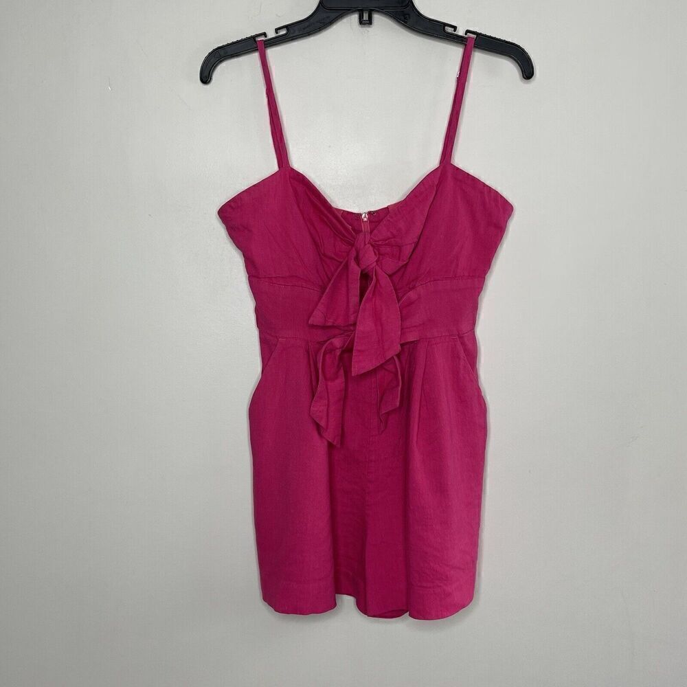 MILLY Romper Womens 4 Pink Anya Linen Blend Bow Front Sleeveless Sweatheart
